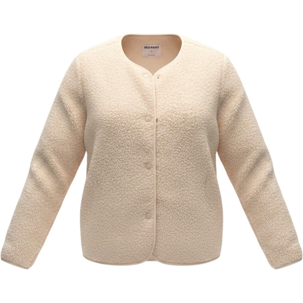 Old Navy Sherpa Fleece Jacket Women S Cream Teddy Snap Front Clean Girl Anime